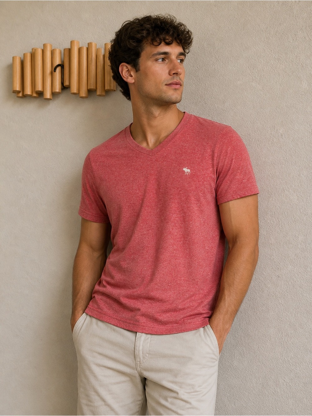 Men’s Casual Essential – Abercrombie & Fitch Red V-Neck Tee